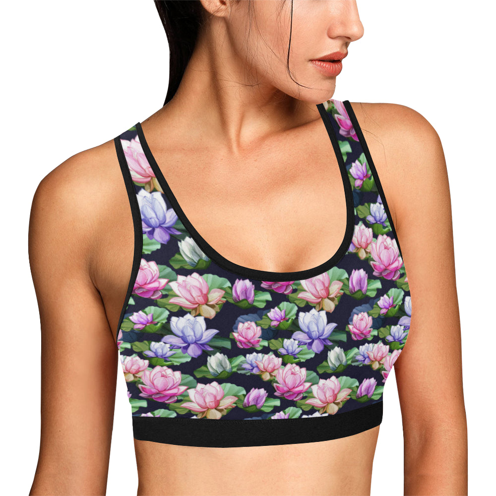Lotus Flower Print Design Sports Bra