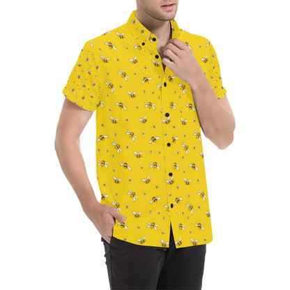 Bee Pattern Print Design 05 Men's Short Sleeve Button Up Shirt