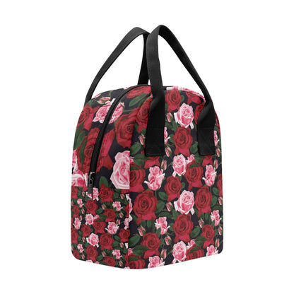 Rose Red Pink Pattern Print Design RO01 Insulated Lunch Bag