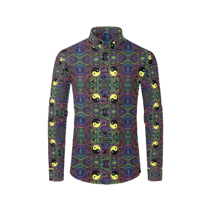 Yin Yang Neon Color Design Print Men's Long Sleeve Shirt