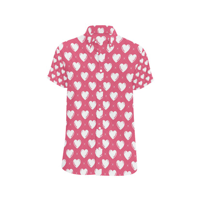 Heart Pattern Print Design HE07 Men's Short Sleeve Button Up Shirt