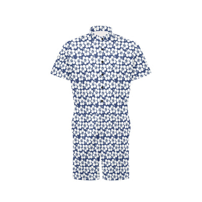 Hibiscus Blue Hawaiian Flower Pattern Men's Romper