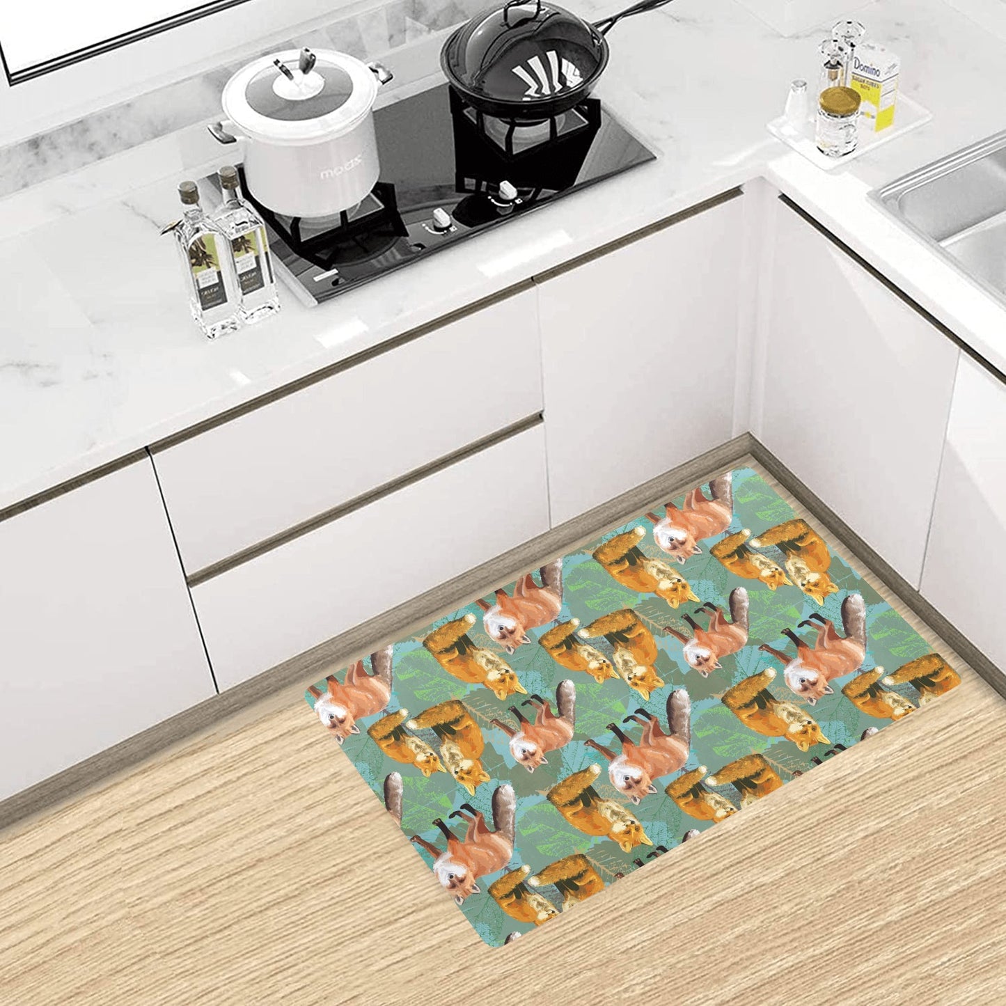 Fox Autumn leaves Themed Kitchen Mat