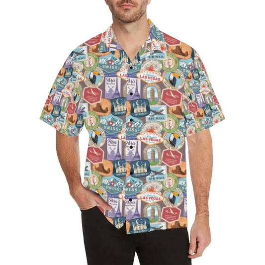 Travel Stamp Print Design LKS301 Men's Hawaiian Shirt