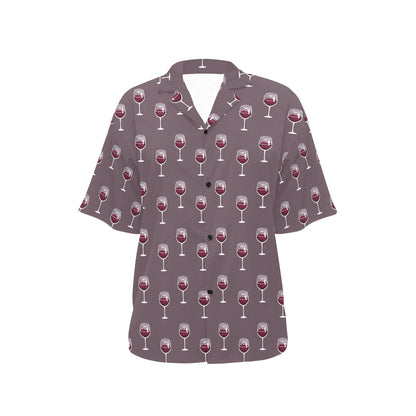 Wine Glass Pattern Print Design LKS305 Women's Hawaiian Shirt