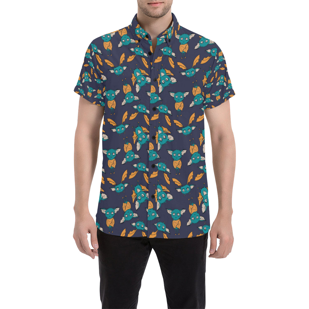 Bat Pattern Print Design 07 Men's Short Sleeve Button Up Shirt