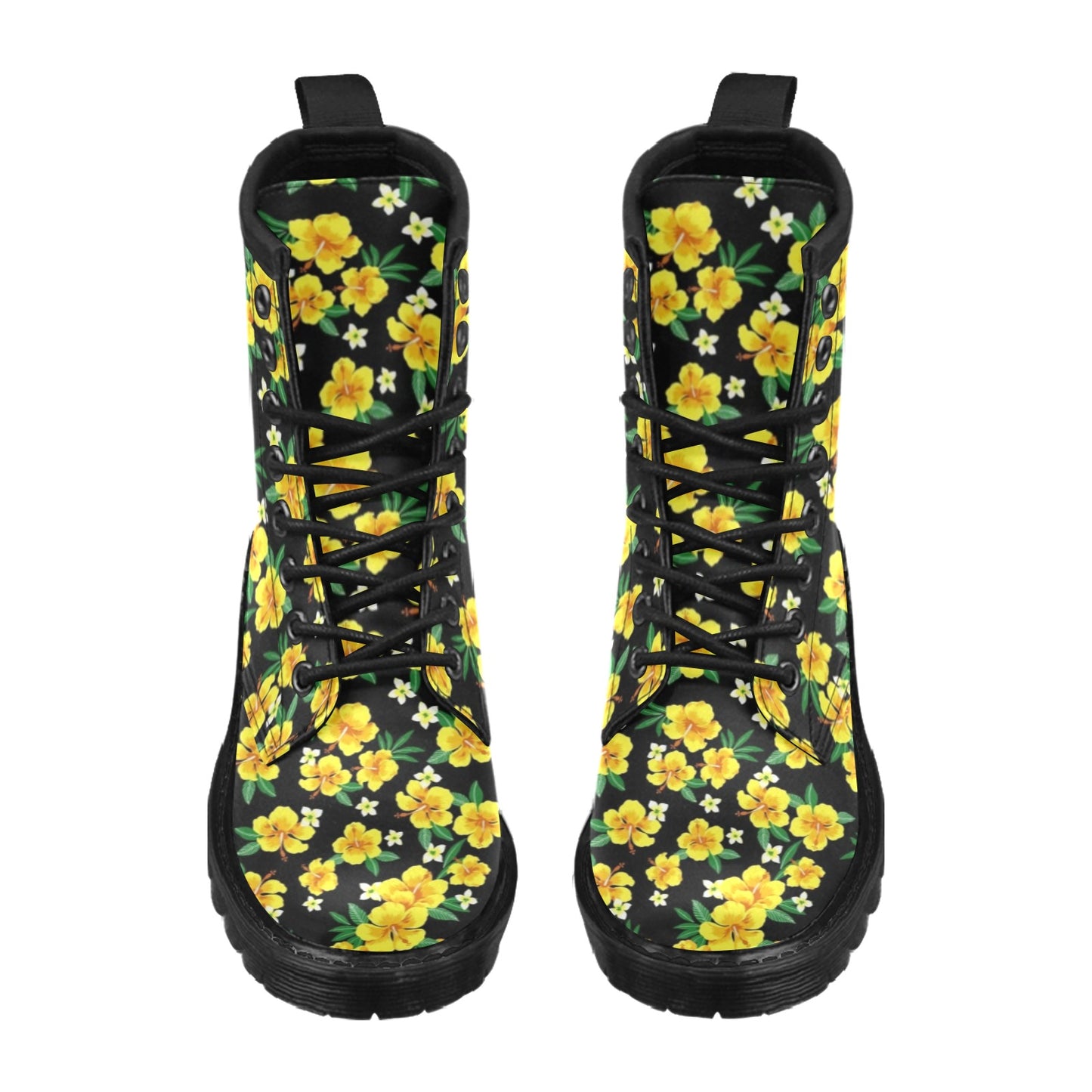 Yellow Hibiscus Pattern Print Design HB08 Women's Boots