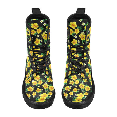 Yellow Hibiscus Pattern Print Design HB08 Women's Boots