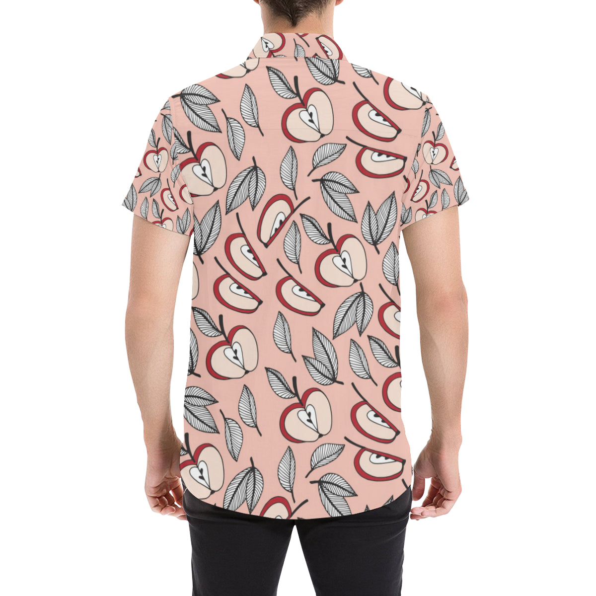 Apple Pattern Print Design AP04 Men's Short Sleeve Button Up Shirt