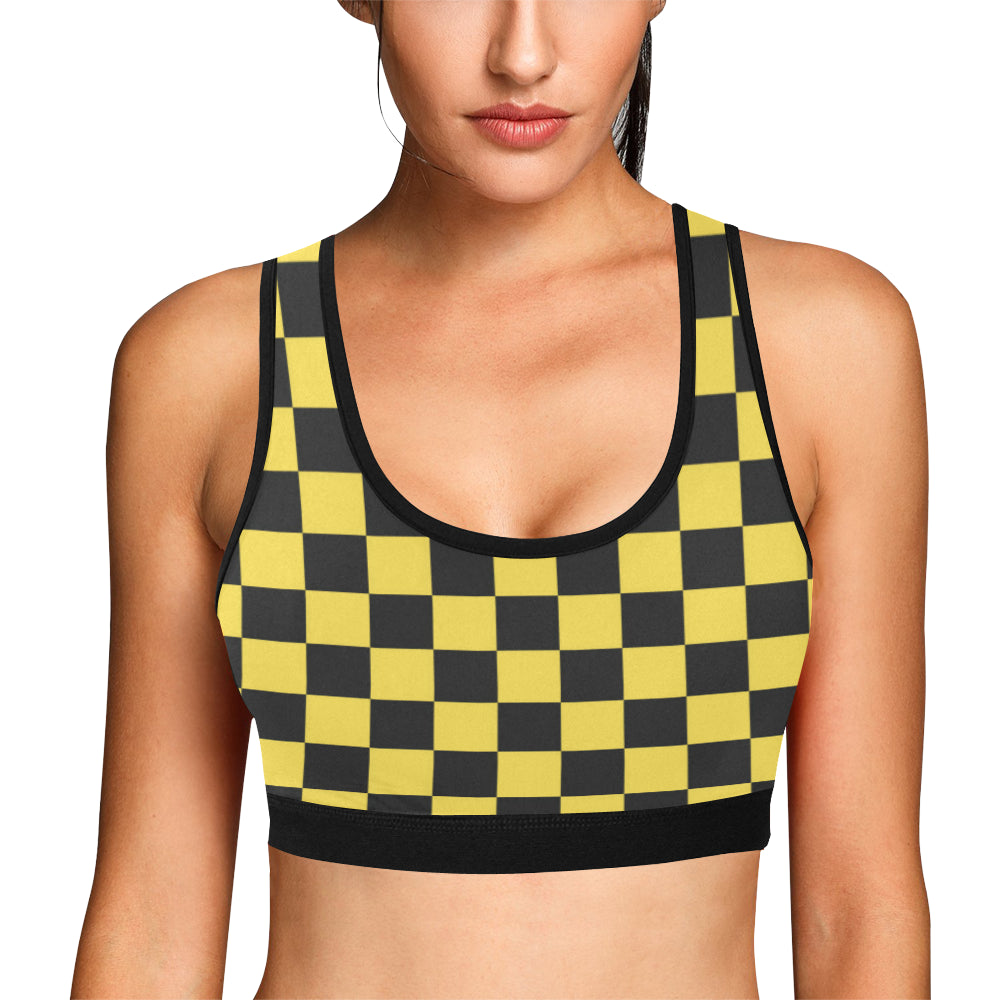 Checkered Yellow Pattern Print Design 03 Sports Bra