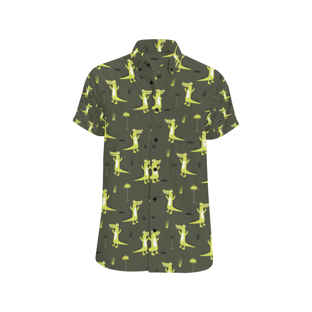 Alligator Pattern Print Design 05 Men's Short Sleeve Button Up Shirt
