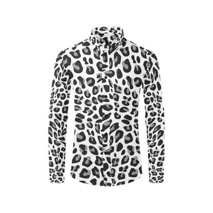 Snow Leopard Skin Print Men's Long Sleeve Shirt