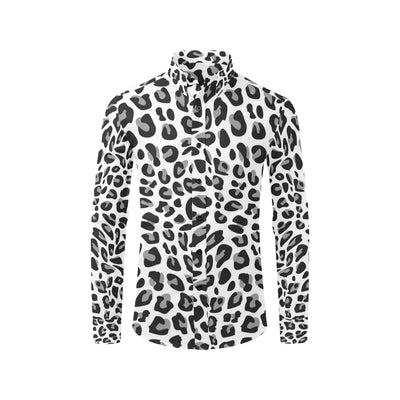 Snow Leopard Skin Print Men's Long Sleeve Shirt