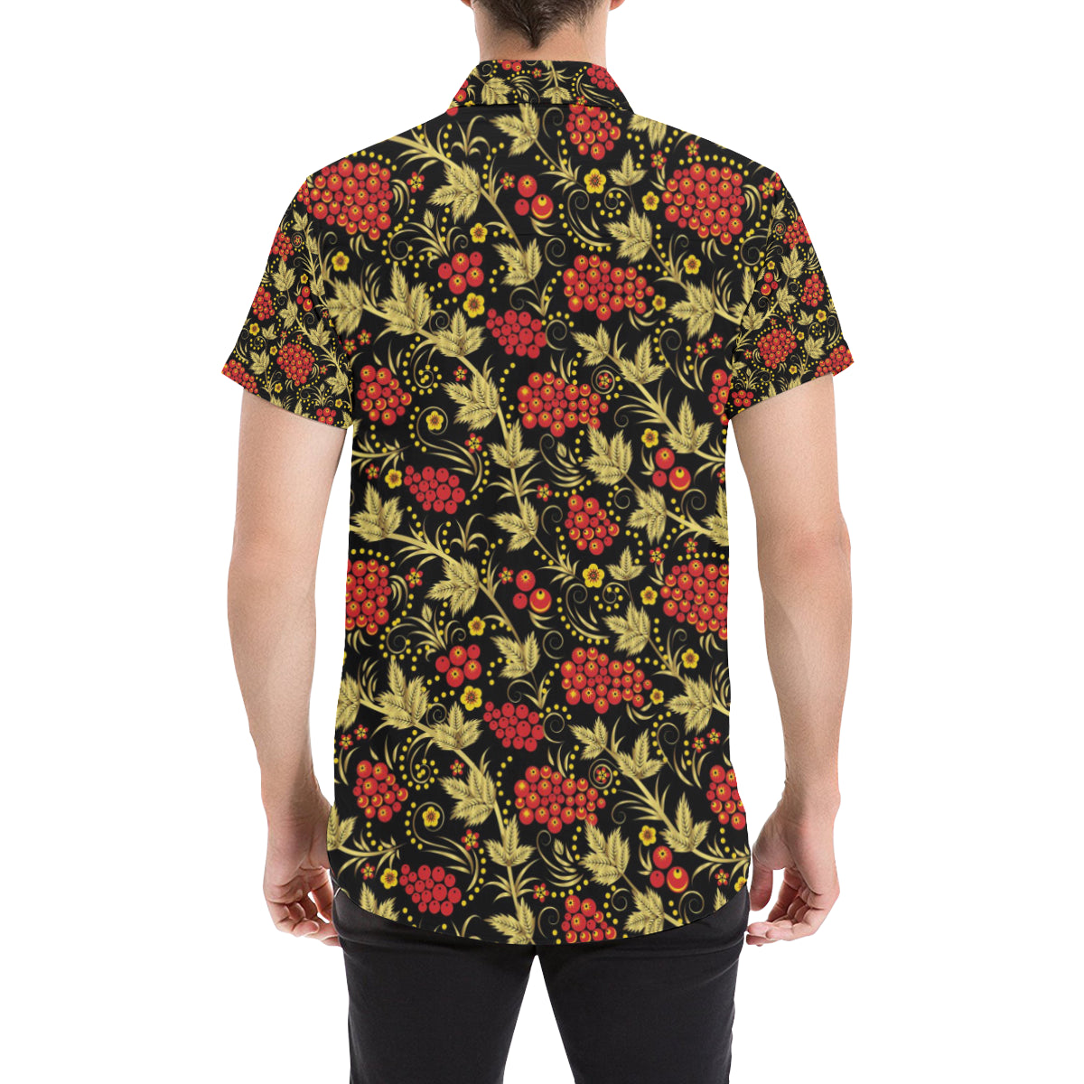Cranberry Pattern Print Design CB02 Men's Short Sleeve Button Up Shirt