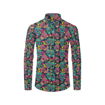 Sugar Skull Floral Design Themed Print Men's Long Sleeve Shirt