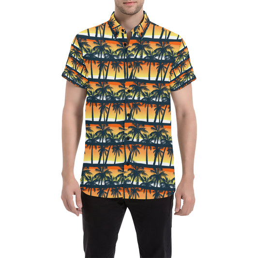 Palm Tree Pattern Print Design PT011 Men's Short Sleeve Button Up Shirt