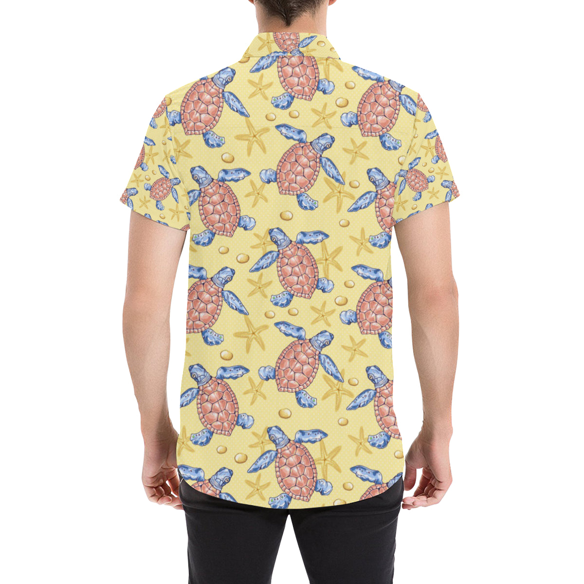 Sea Turtle Pattern Print Design T06 Men's Short Sleeve Button Up Shirt