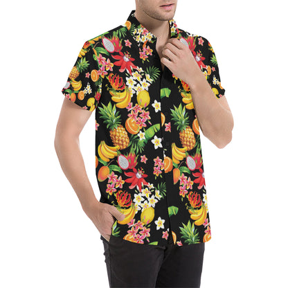 Tropical Fruits Pattern Print Design TF02 Men's Short Sleeve Button Up Shirt