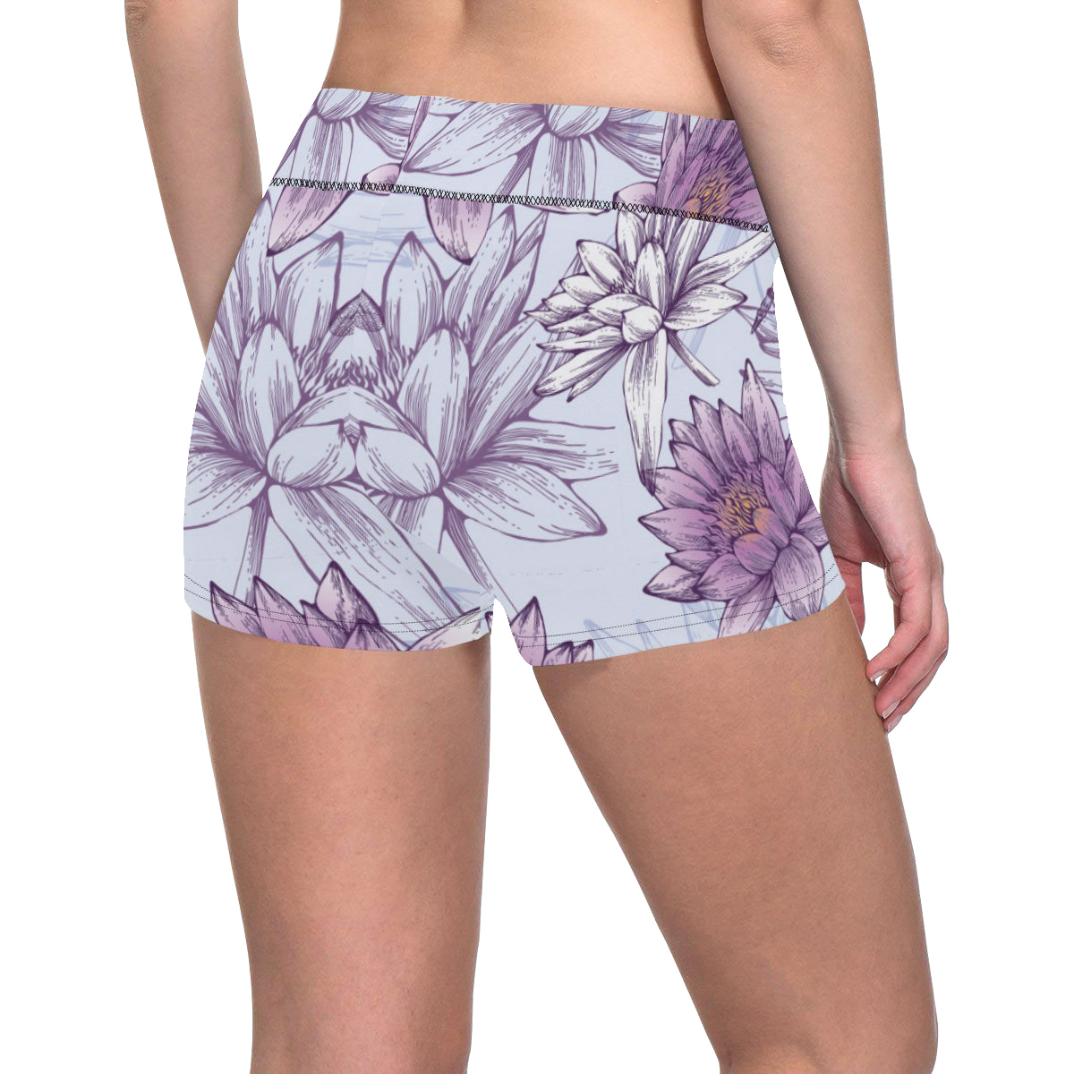 Water Lily Pattern Print Design WL01 Yoga Shorts