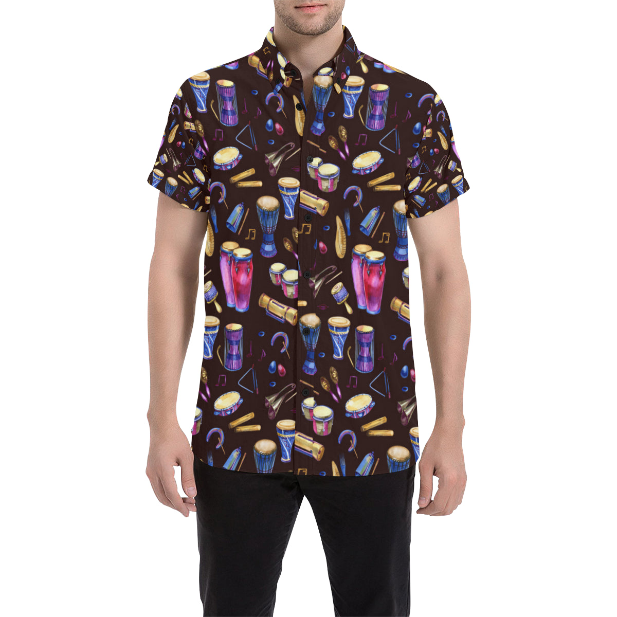 Percussion Neon Pattern Print Design 04 Men's Short Sleeve Button Up Shirt