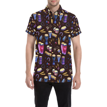 Percussion Neon Pattern Print Design 04 Men's Short Sleeve Button Up Shirt