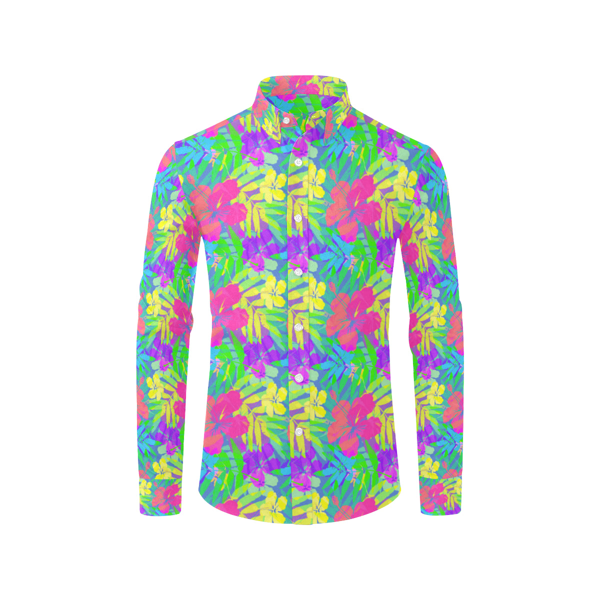 Neon Tropical Pattern Print Design A03 Men's Long Sleeve Shirt