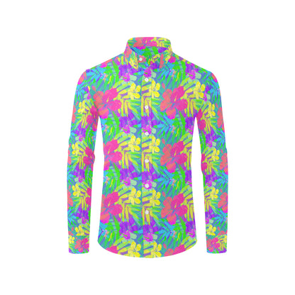 Neon Tropical Pattern Print Design A03 Men's Long Sleeve Shirt