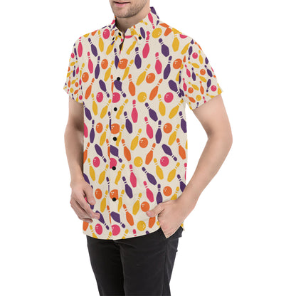 Bowling Pattern Print Design 06 Men's Short Sleeve Button Up Shirt