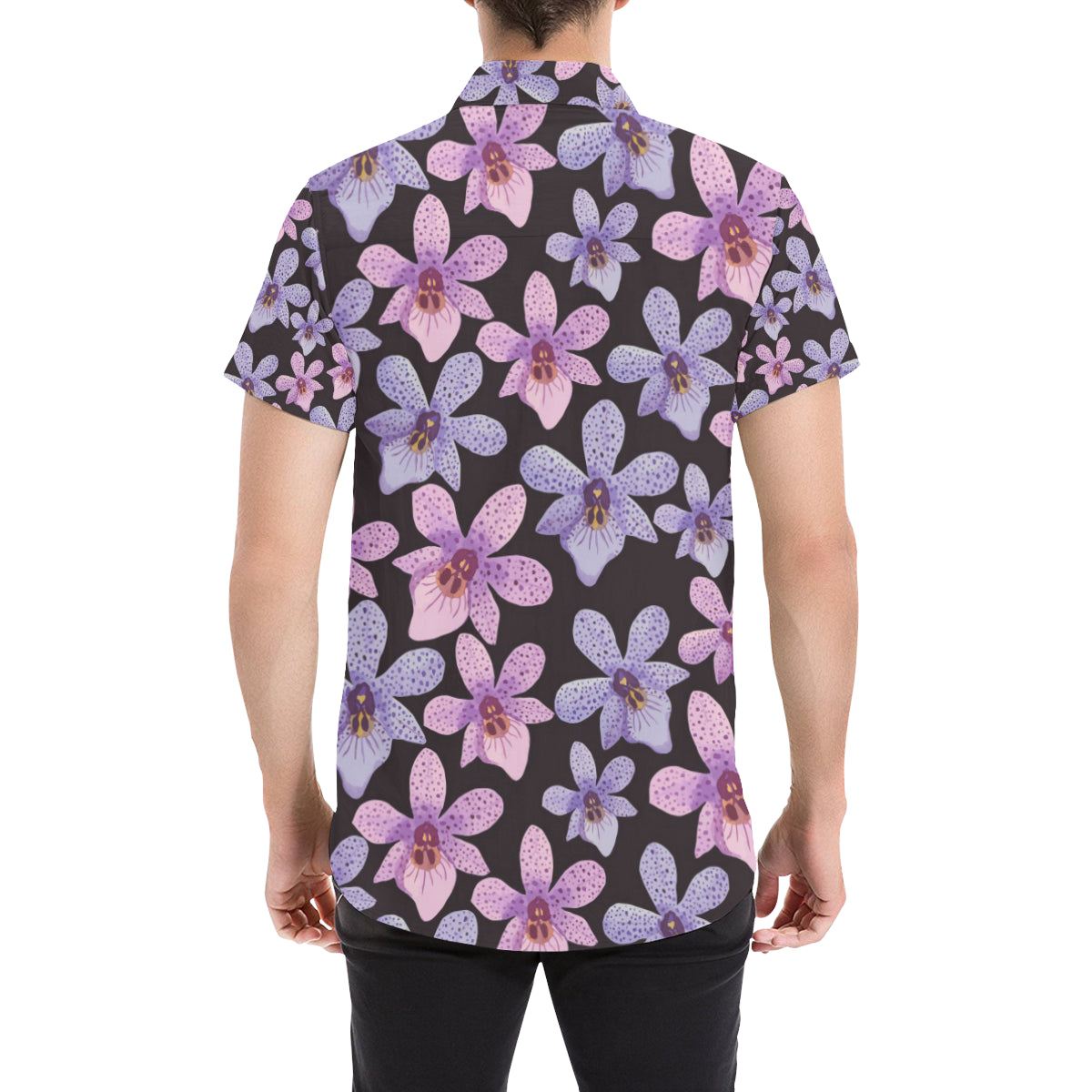 Orchid Pattern Print Design OR08 Men's Short Sleeve Button Up Shirt