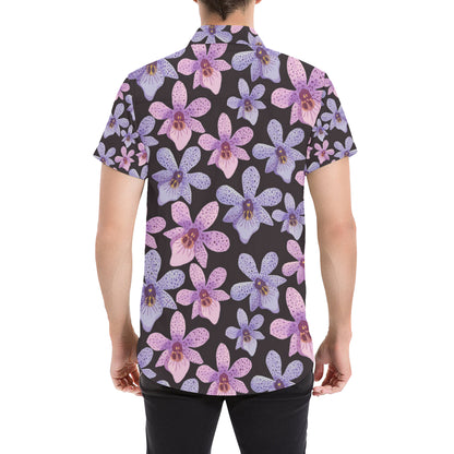 Orchid Pattern Print Design OR08 Men's Short Sleeve Button Up Shirt