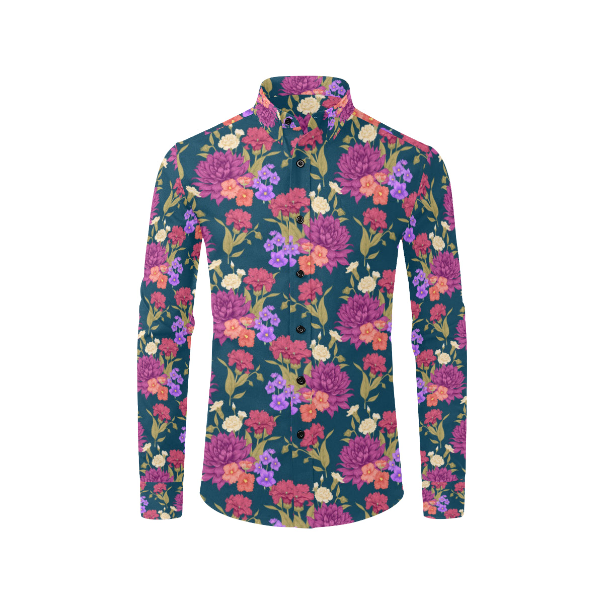 Dahlia Pattern Print Design DH01 Men's Long Sleeve Shirt