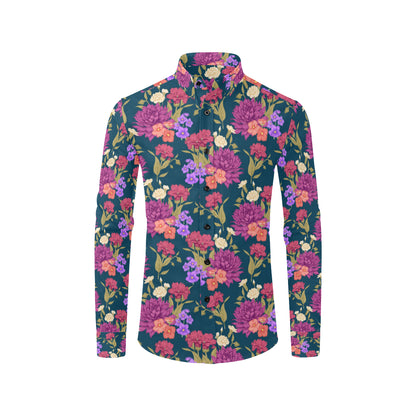 Dahlia Pattern Print Design DH01 Men's Long Sleeve Shirt