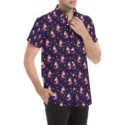 Unicorn Princess Star Sparkle Men's Short Sleeve Button Up Shirt