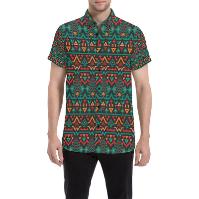 Aztec Pattern Print Design 04 Men's Short Sleeve Button Up Shirt