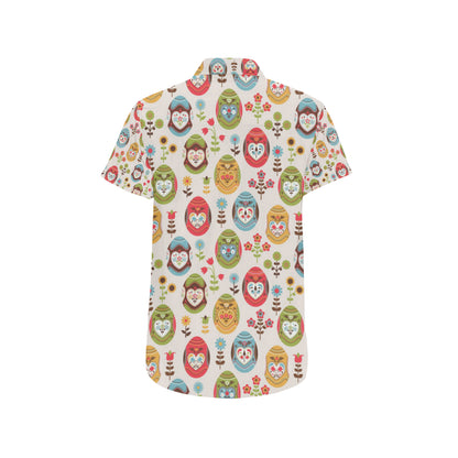 Easter Eggs Pattern Print Design RB011 Men's Short Sleeve Button Up Shirt