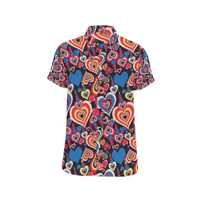 Heart Pattern Print Design HE08 Men's Short Sleeve Button Up Shirt