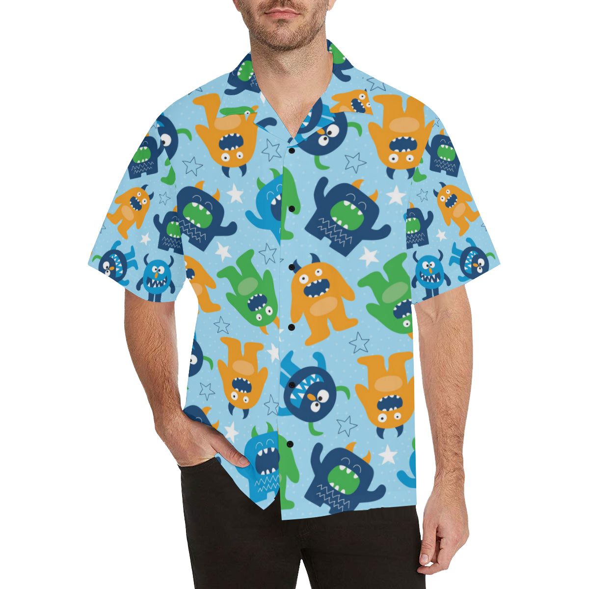 Monster Cartoon Pattern Print Design 04 Men's Hawaiian Shirt