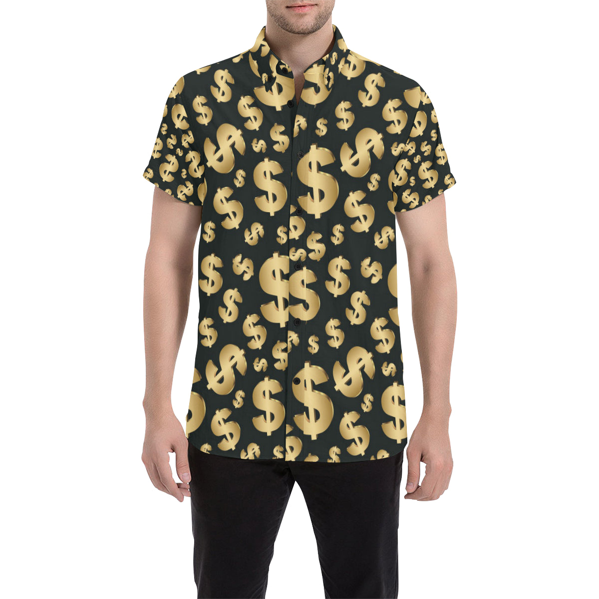 Dollar Pattern Print Design DO04 Men's Short Sleeve Button Up Shirt