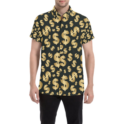 Dollar Pattern Print Design DO04 Men's Short Sleeve Button Up Shirt