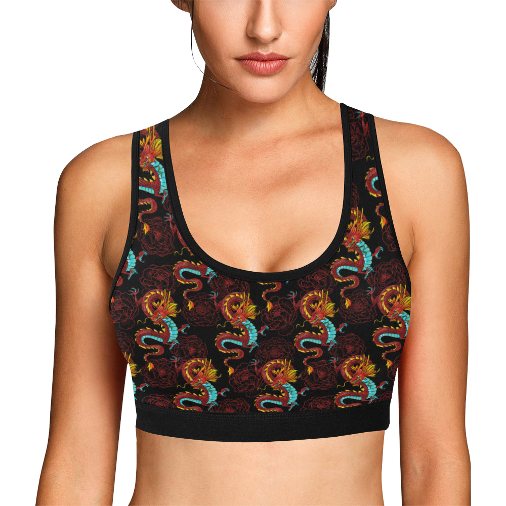 Chinese Dragons and Peonies Design Sports Bra