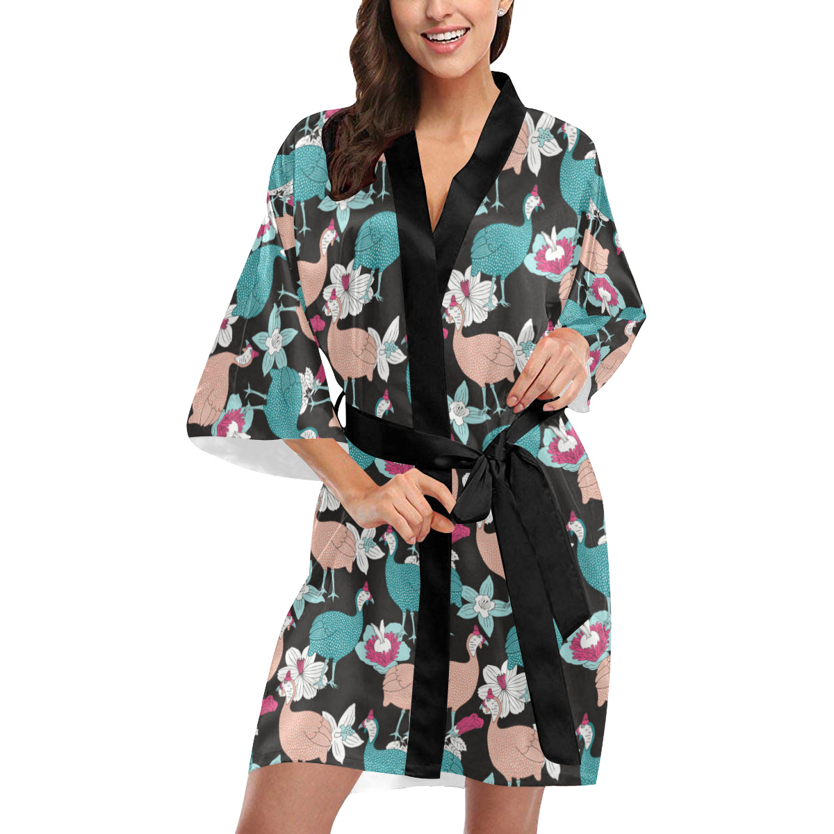 Guinea Fowl Pattern Print Design 03 Women's Short Kimono