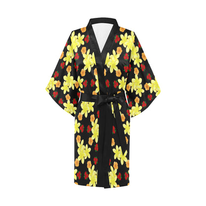Yellow Plumeria Pattern Print Design PM04 Women Kimono Robe