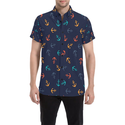 Anchor Pattern Print Design 05 Men's Short Sleeve Button Up Shirt