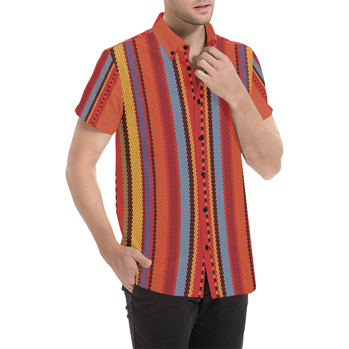 Mexican Pattern Print Design 05 Men's Short Sleeve Button Up Shirt