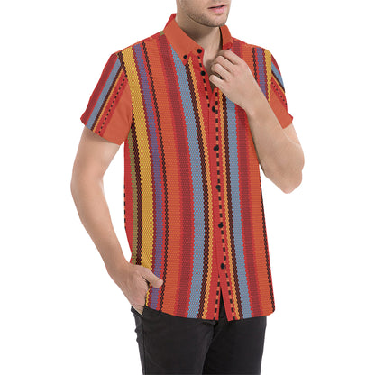 Mexican Pattern Print Design 05 Men's Short Sleeve Button Up Shirt