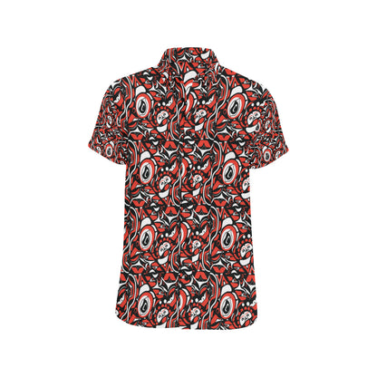Native North American Themed Print Men's Short Sleeve Button Up Shirt