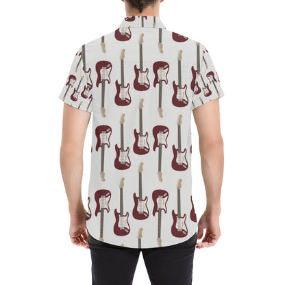 Bass Guitar Pattern Print Design 03 Men's Short Sleeve Button Up Shirt