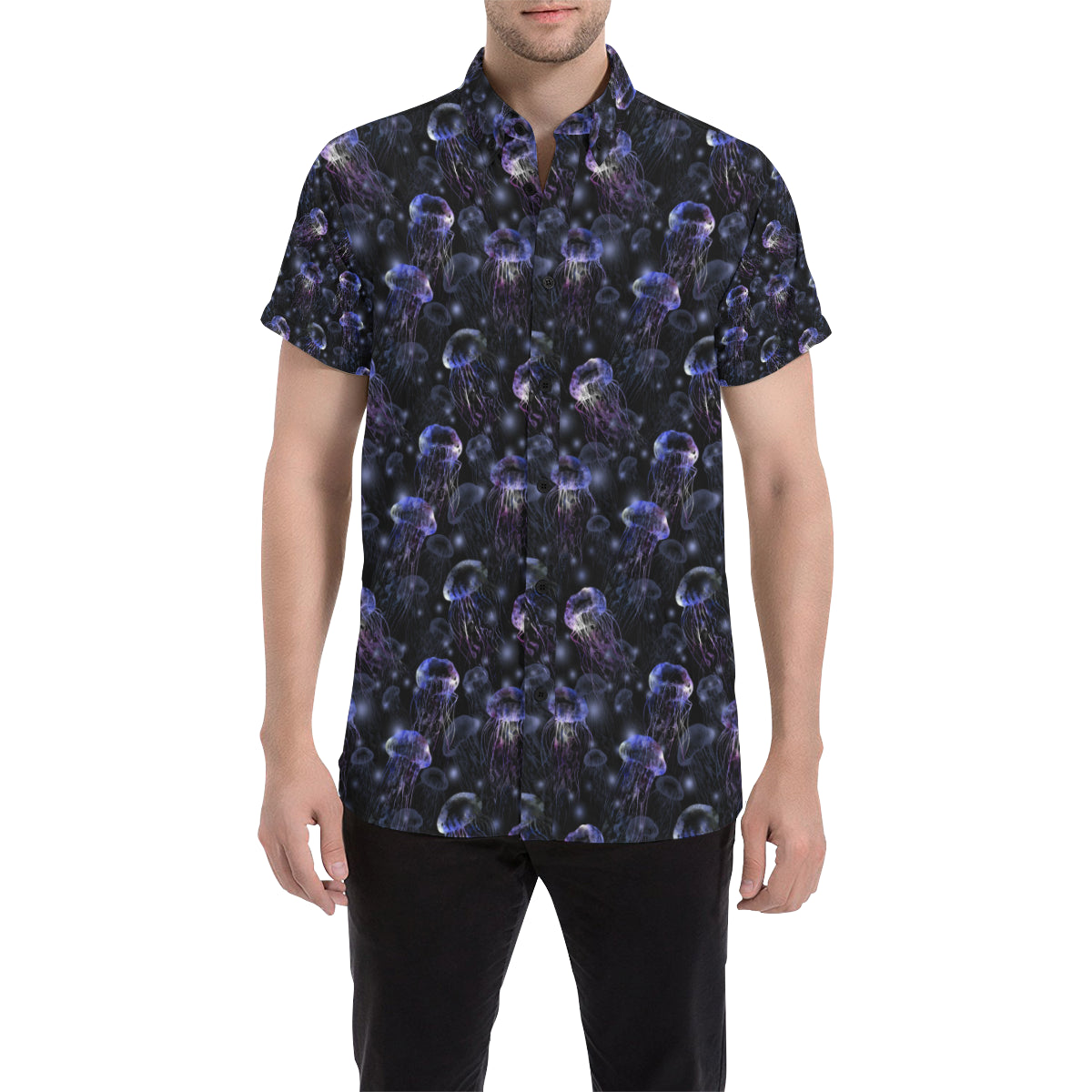 Jellyfish Themed Men's Short Sleeve Button Up Shirt