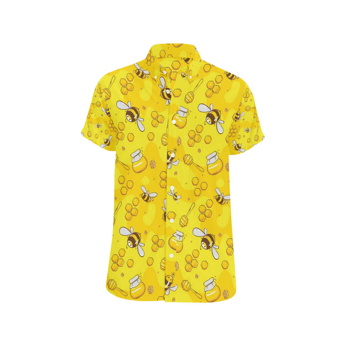 Bee Pattern Print Design BEE01 Men's Short Sleeve Button Up Shirt