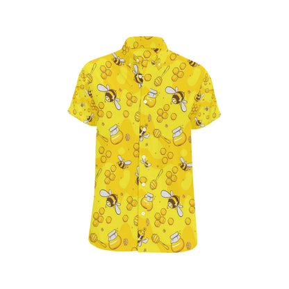 Bee Pattern Print Design BEE01 Men's Short Sleeve Button Up Shirt